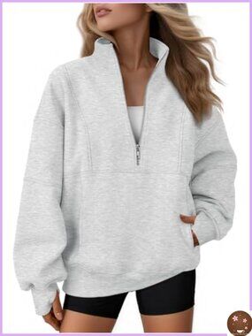 Women's Quarter Zip Fleece Pullover Oversized Mock Neck Long Sleeve Top